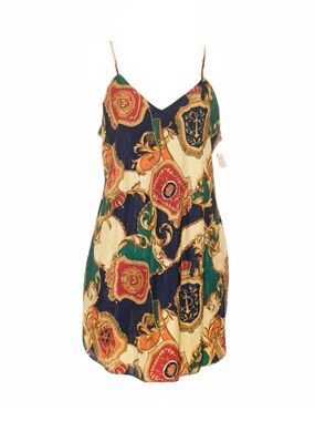 Vintage Intimate Affair Baroque Chain Print Satin Slip Dress 90s Lingerie